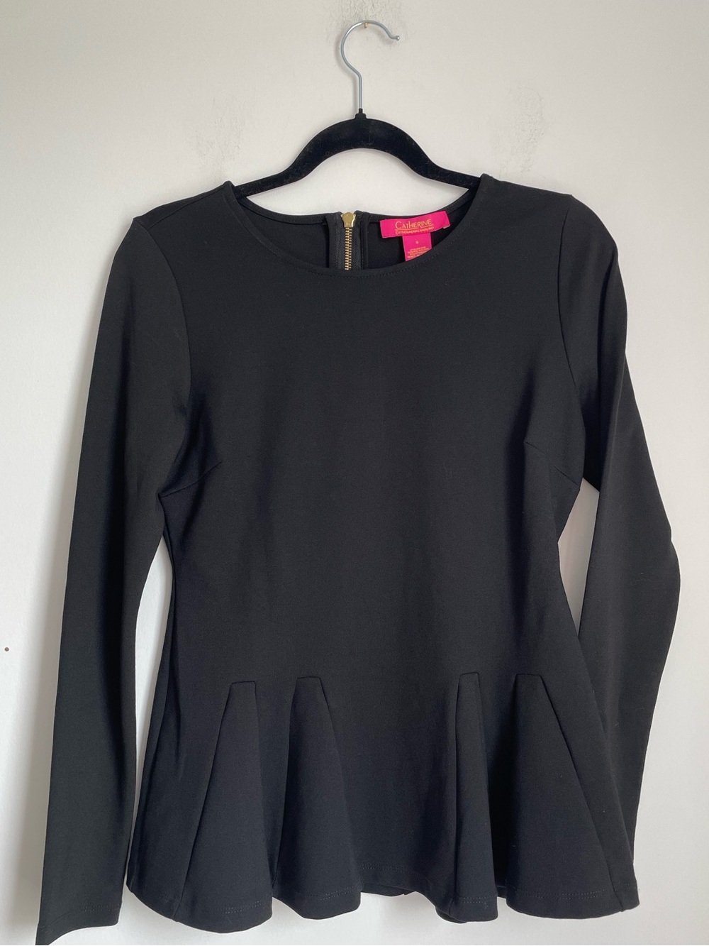 NWT Classic Long Sleeve Black Peplum Top Size S Sleek Minimalist